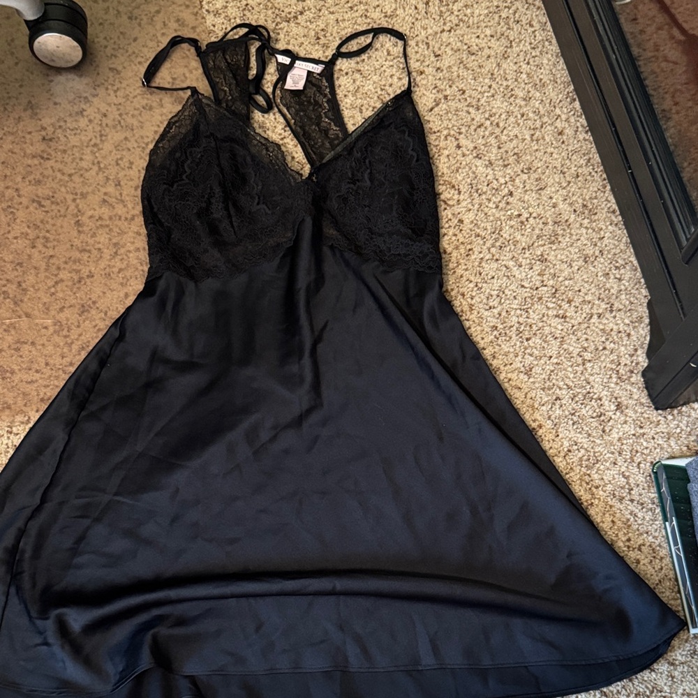 Victoria's Secret Black Lace Chemise with Adjustable Straps